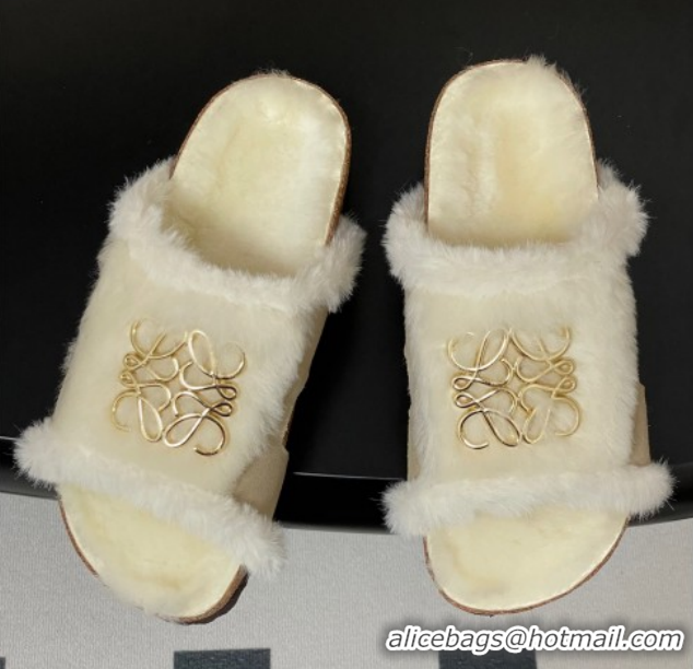 AAAAA Loewe Flat Slides Sandal in Suede and Wool 2026 LW103003 Grey