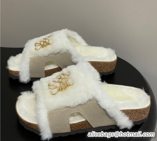 AAAAA Loewe Flat Slides Sandal in Suede and Wool 2026 LW103003 Grey