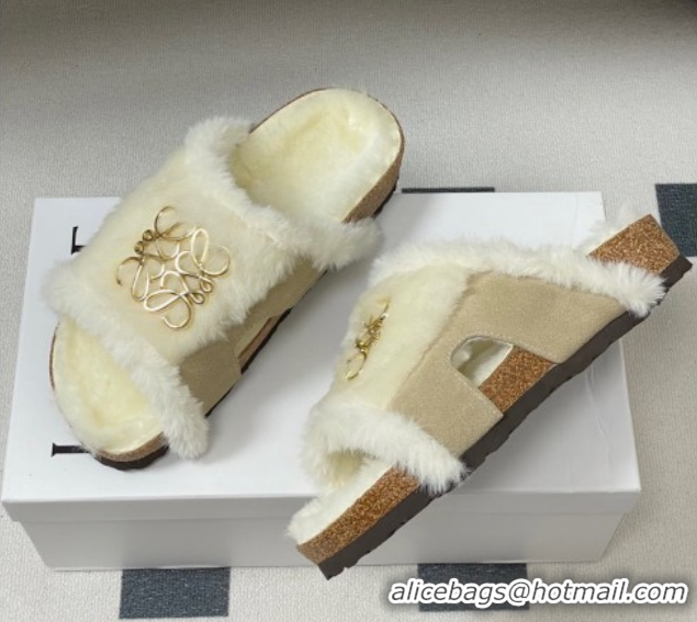 AAAAA Loewe Flat Slides Sandal in Suede and Wool 2026 LW103003 Grey