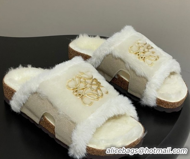 AAAAA Loewe Flat Slides Sandal in Suede and Wool 2026 LW103003 Grey