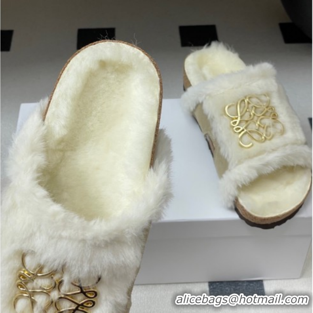 AAAAA Loewe Flat Slides Sandal in Suede and Wool 2026 LW103003 Grey