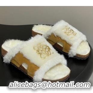 Buy Duplicate Loewe Flat Slides Sandal in Suede and Wool 2026 LW103003 Brown