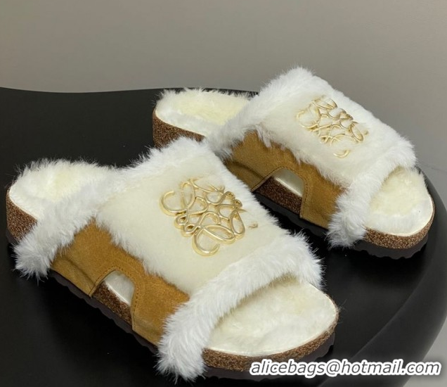 Buy Duplicate Loewe Flat Slides Sandal in Suede and Wool 2026 LW103003 Brown