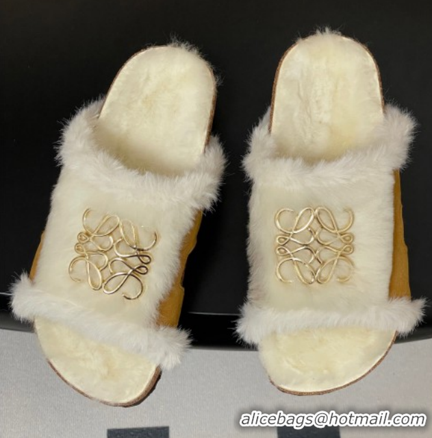 Buy Duplicate Loewe Flat Slides Sandal in Suede and Wool 2026 LW103003 Brown