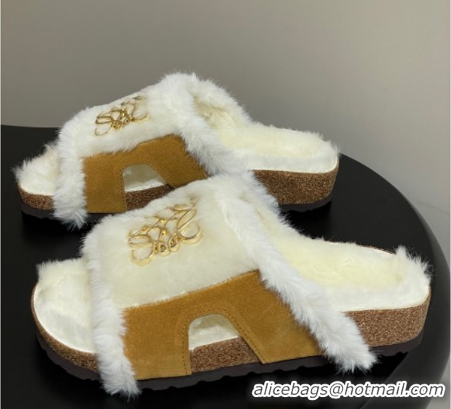 Buy Duplicate Loewe Flat Slides Sandal in Suede and Wool 2026 LW103003 Brown