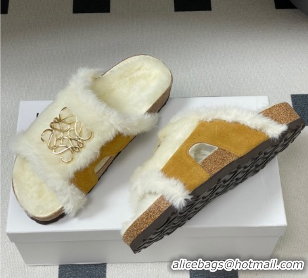 Buy Duplicate Loewe Flat Slides Sandal in Suede and Wool 2026 LW103003 Brown