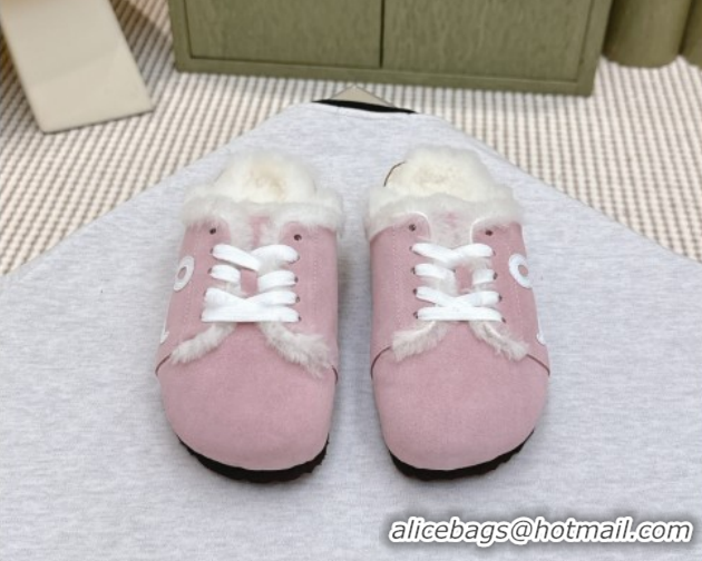 Stylish Loewe x Birkenstock Laced-up Mules in Suede and Wool 2026 LW103005 Pink