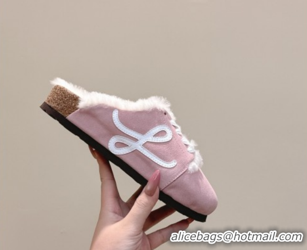 Stylish Loewe x Birkenstock Laced-up Mules in Suede and Wool 2026 LW103005 Pink