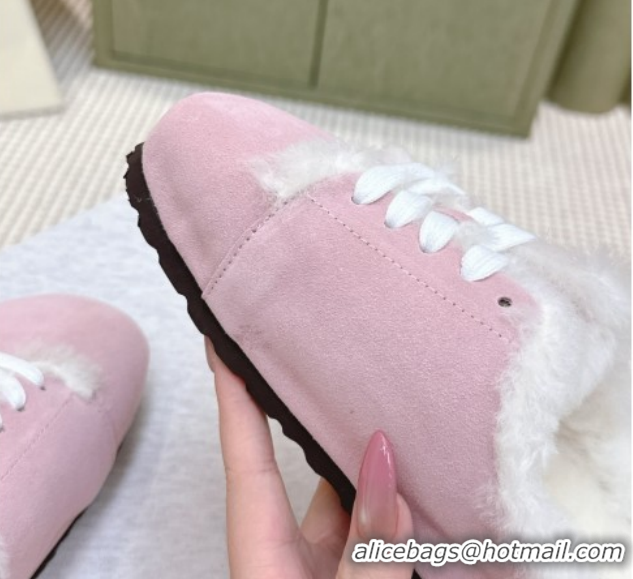 Stylish Loewe x Birkenstock Laced-up Mules in Suede and Wool 2026 LW103005 Pink