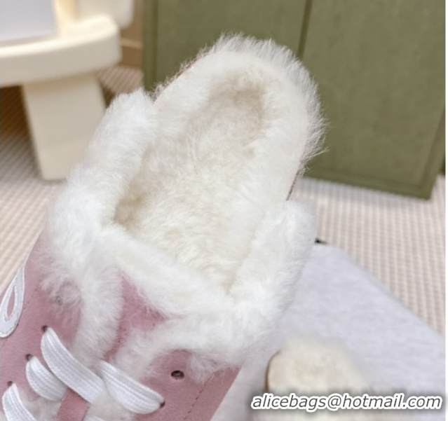 Stylish Loewe x Birkenstock Laced-up Mules in Suede and Wool 2026 LW103005 Pink