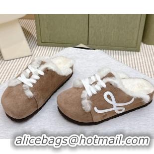 Low Cost Loewe x Birkenstock Laced-up Mules in Suede and Wool 2026 LW103005 Brown