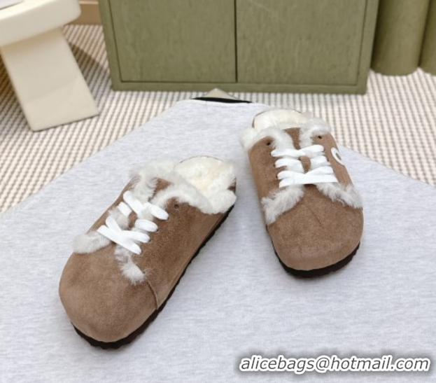 Low Cost Loewe x Birkenstock Laced-up Mules in Suede and Wool 2026 LW103005 Brown