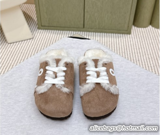 Low Cost Loewe x Birkenstock Laced-up Mules in Suede and Wool 2026 LW103005 Brown