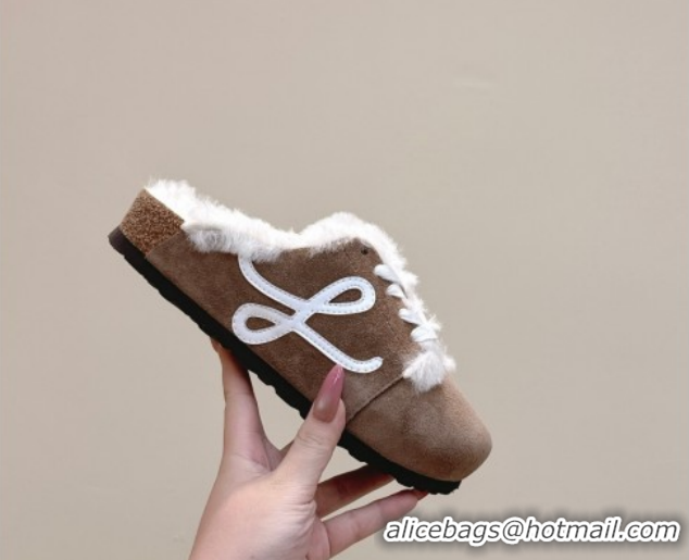 Low Cost Loewe x Birkenstock Laced-up Mules in Suede and Wool 2026 LW103005 Brown