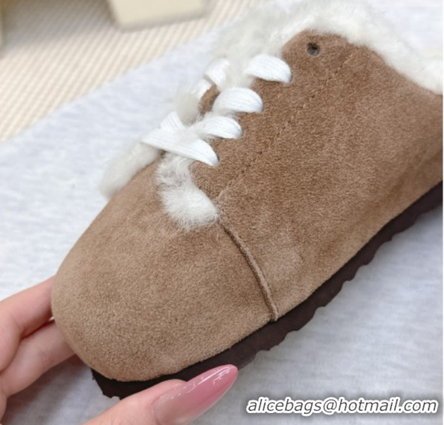 Low Cost Loewe x Birkenstock Laced-up Mules in Suede and Wool 2026 LW103005 Brown