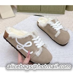 Reasonable Price Loewe x Birkenstock Laced-up Mules in Suede and Wool 2026 LW103005 Grey