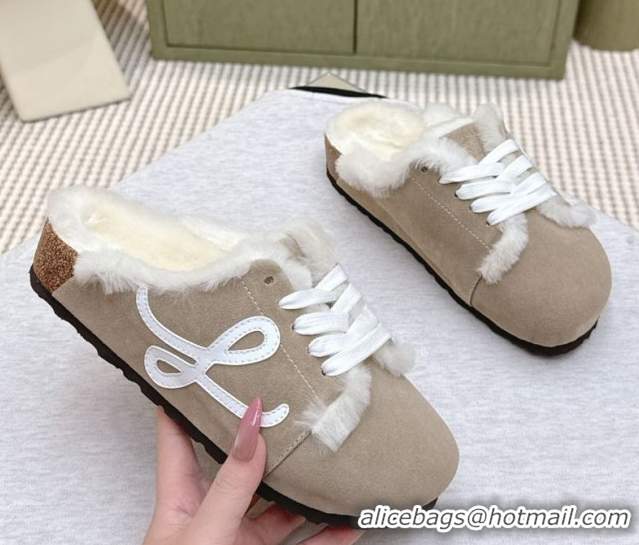 Reasonable Price Loewe x Birkenstock Laced-up Mules in Suede and Wool 2026 LW103005 Grey