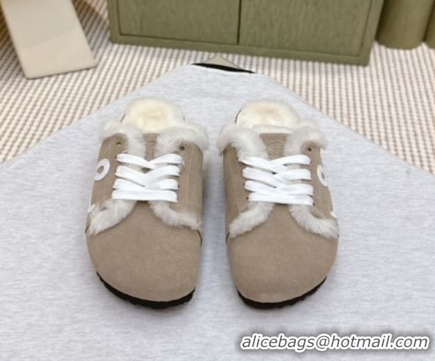 Reasonable Price Loewe x Birkenstock Laced-up Mules in Suede and Wool 2026 LW103005 Grey