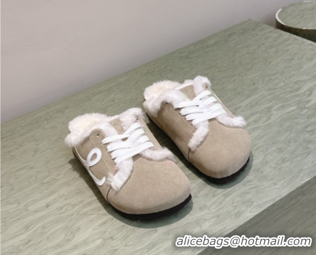 Reasonable Price Loewe x Birkenstock Laced-up Mules in Suede and Wool 2026 LW103005 Grey