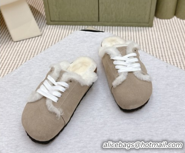 Reasonable Price Loewe x Birkenstock Laced-up Mules in Suede and Wool 2026 LW103005 Grey