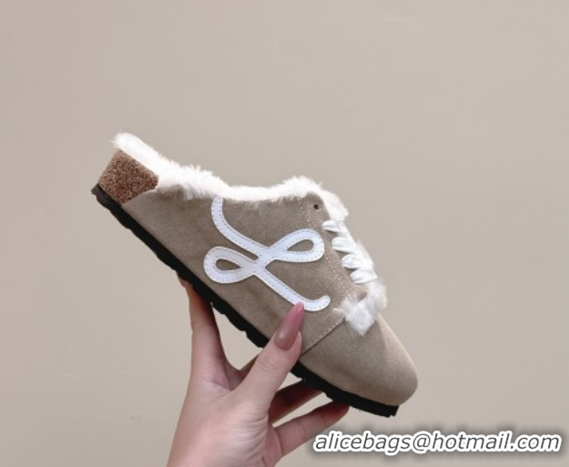 Reasonable Price Loewe x Birkenstock Laced-up Mules in Suede and Wool 2026 LW103005 Grey