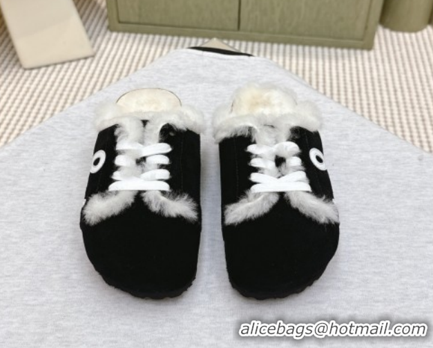 Top Quality Loewe x Birkenstock Laced-up Mules in Suede and Wool 2026 LW103005 Black