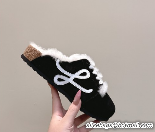 Top Quality Loewe x Birkenstock Laced-up Mules in Suede and Wool 2026 LW103005 Black