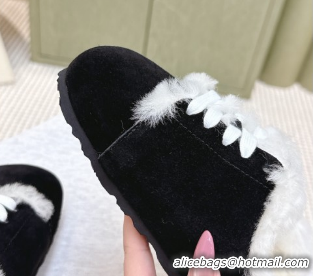 Top Quality Loewe x Birkenstock Laced-up Mules in Suede and Wool 2026 LW103005 Black