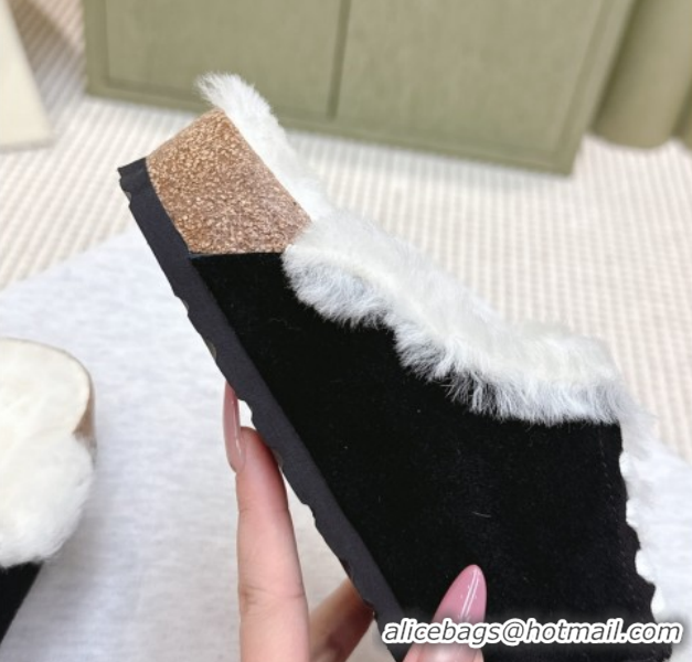 Top Quality Loewe x Birkenstock Laced-up Mules in Suede and Wool 2026 LW103005 Black