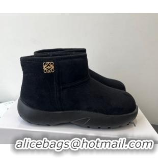 Buy Duplicate Loewe Flat Snow Boots in Suede and Shearling Wool 2026 LW103006 Black