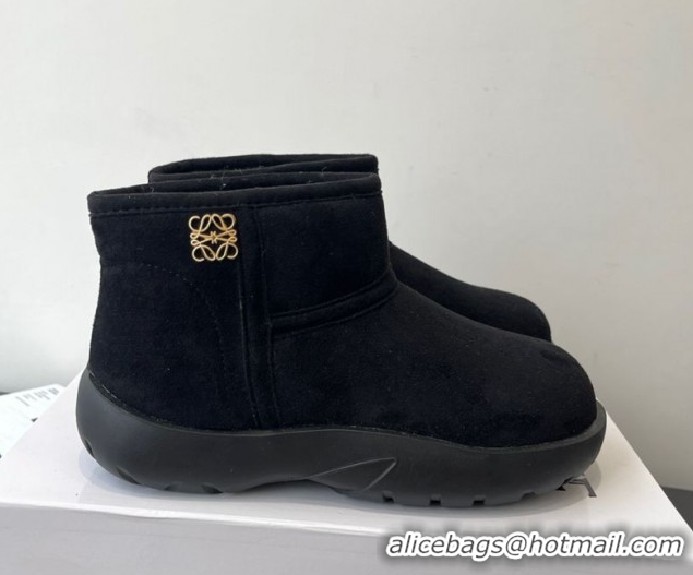 Buy Duplicate Loewe Flat Snow Boots in Suede and Shearling Wool 2026 LW103006 Black