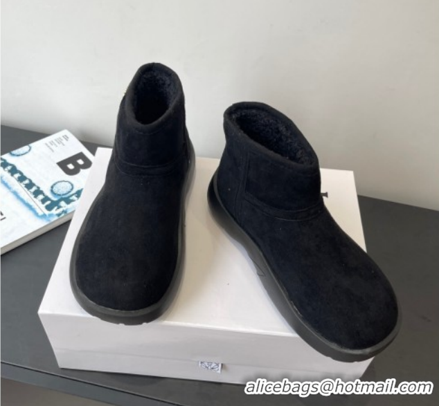 Buy Duplicate Loewe Flat Snow Boots in Suede and Shearling Wool 2026 LW103006 Black