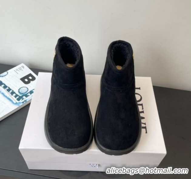 Buy Duplicate Loewe Flat Snow Boots in Suede and Shearling Wool 2026 LW103006 Black