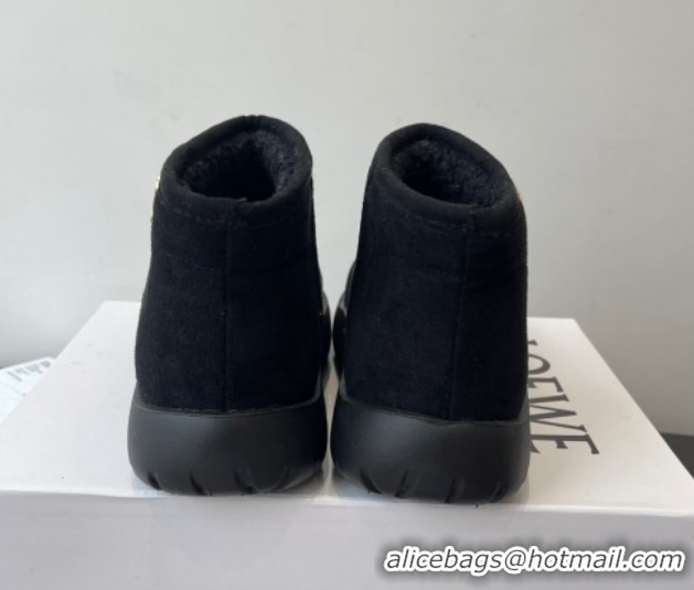 Buy Duplicate Loewe Flat Snow Boots in Suede and Shearling Wool 2026 LW103006 Black