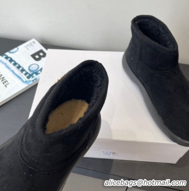 Buy Duplicate Loewe Flat Snow Boots in Suede and Shearling Wool 2026 LW103006 Black