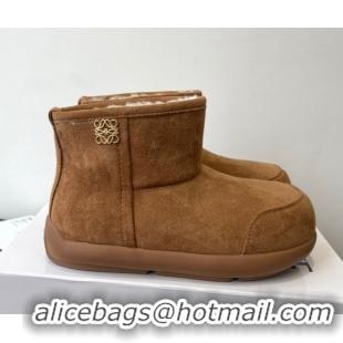 Sophisticated Loewe Flat Snow Boots in Suede and Shearling Wool 2026 LW103006 Brown