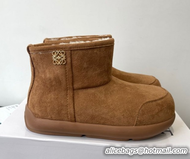 Sophisticated Loewe Flat Snow Boots in Suede and Shearling Wool 2026 LW103006 Brown