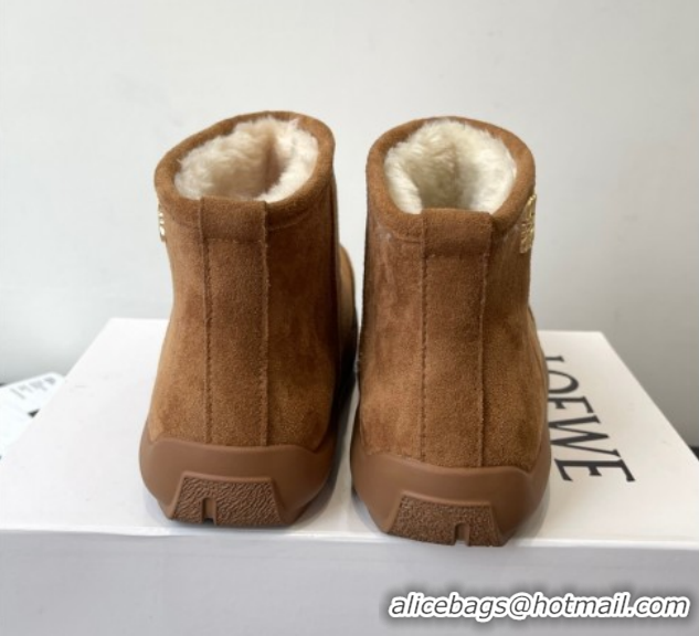 Sophisticated Loewe Flat Snow Boots in Suede and Shearling Wool 2026 LW103006 Brown