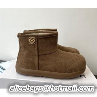 Buy Luxury Loewe Flat Snow Boots in Suede and Shearling Wool 2026 LW103006 Taupe