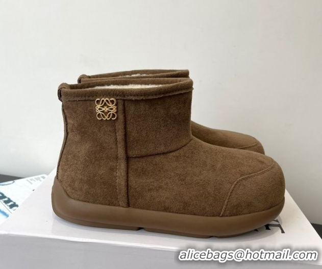Buy Luxury Loewe Flat Snow Boots in Suede and Shearling Wool 2026 LW103006 Taupe