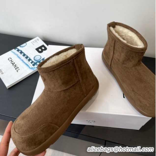 Buy Luxury Loewe Flat Snow Boots in Suede and Shearling Wool 2026 LW103006 Taupe