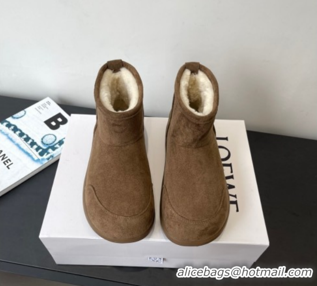 Buy Luxury Loewe Flat Snow Boots in Suede and Shearling Wool 2026 LW103006 Taupe
