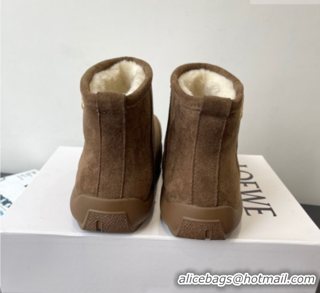 Buy Luxury Loewe Flat Snow Boots in Suede and Shearling Wool 2026 LW103006 Taupe