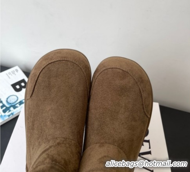 Buy Luxury Loewe Flat Snow Boots in Suede and Shearling Wool 2026 LW103006 Taupe