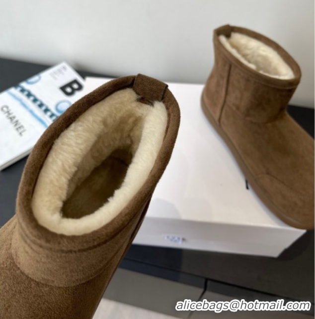 Buy Luxury Loewe Flat Snow Boots in Suede and Shearling Wool 2026 LW103006 Taupe