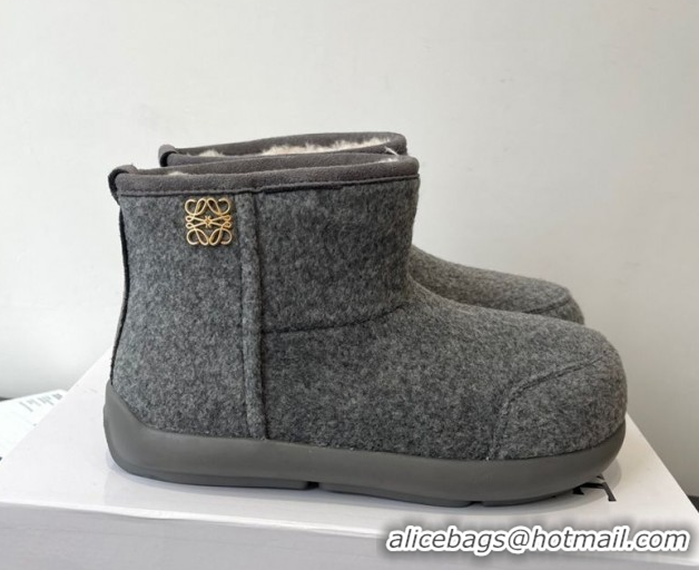 Grade Quality Loewe Flat Snow Boots in Suede and Shearling Wool 2026 LW103006 Grey