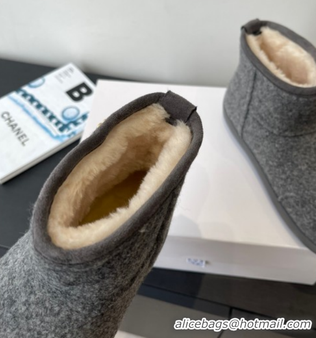 Grade Quality Loewe Flat Snow Boots in Suede and Shearling Wool 2026 LW103006 Grey