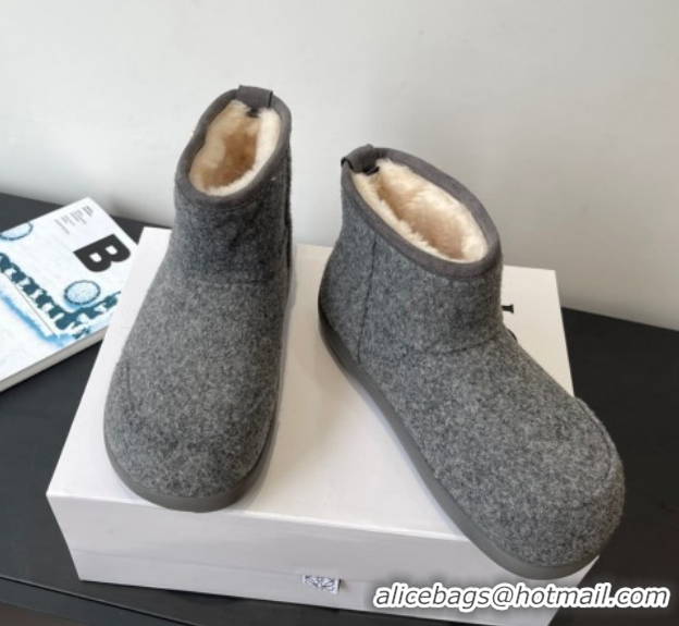 Grade Quality Loewe Flat Snow Boots in Suede and Shearling Wool 2026 LW103006 Grey