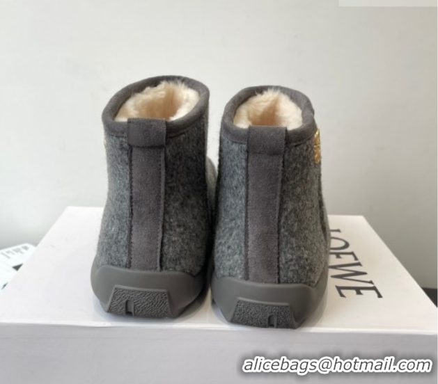 Grade Quality Loewe Flat Snow Boots in Suede and Shearling Wool 2026 LW103006 Grey