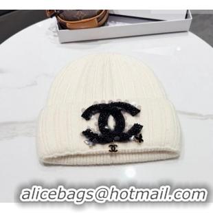 Spot Bulk Chanel Knit Hat with Beads CC CH010513 White 2026